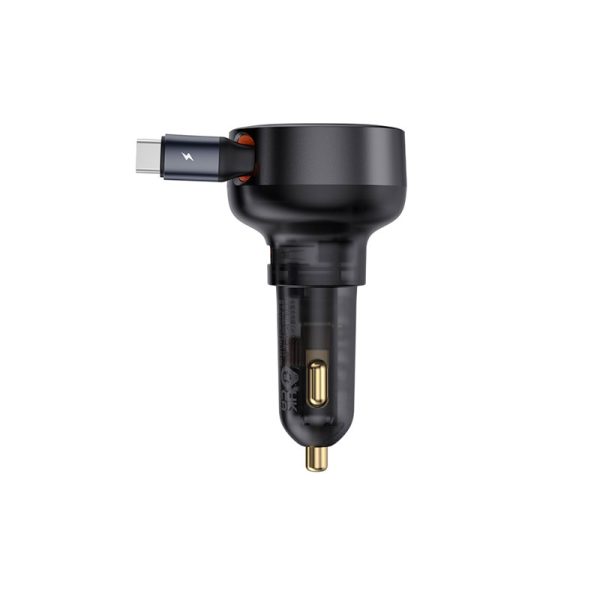 Baseus Enjoyment Pro Car Charger U+Retractable Type-C Cable 60W Cluster Black - Image 2