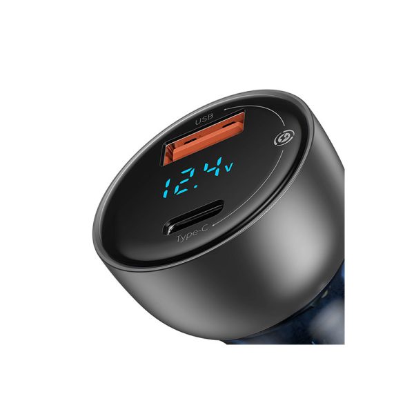 Baseus Particular Digital Display QC+PPS Dual Quick Charger Car Charger 65W Dark Gray - Image 3