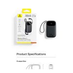 Power Bank w/2 Built-in Cables10000mAh 22.5W Black