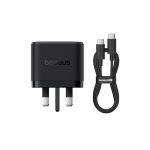 Baseus Palm Fast Charger 2C+U 65W UK Cluster Black (With: Baseus Mini White Cable Type-C to Type-C 1